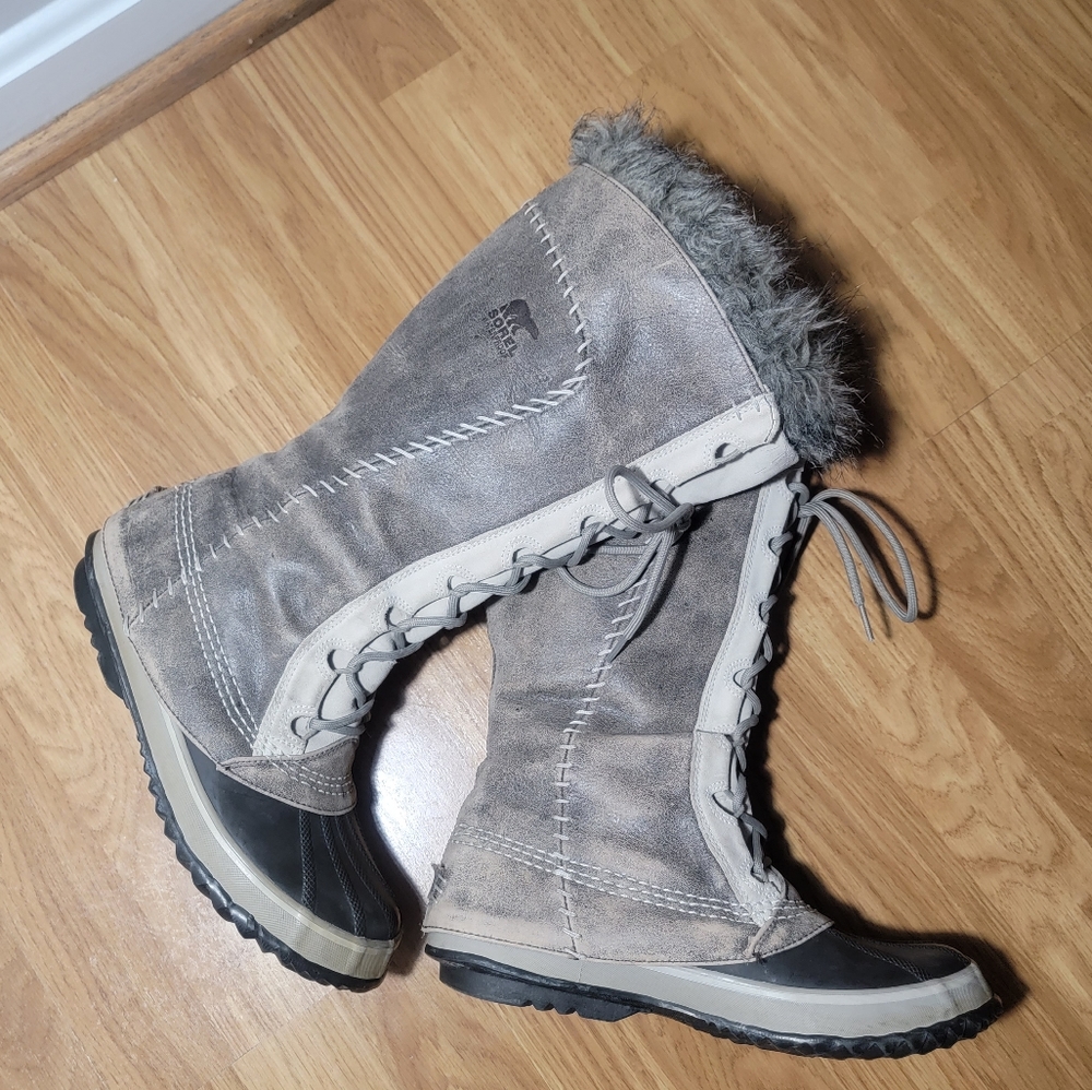 Sorel Cate The Great Snow Faux Fur Lined Boots Size 9 Bone Tusk